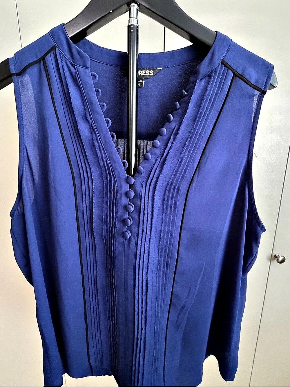 Express Sleeveless Pleated Blouse in Blue Size Large